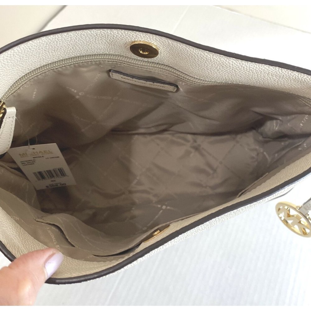 New Michael Kors Nicole Medium Shoulder Bag Leather Light Cream - Picture 5 of 6